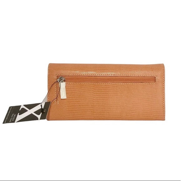 MAXX NY WOMEN'S LARGE FLAP WALLET ORANGE EMBOSSED GENUINE LEATHER (NWT) - Picture 6 of 11